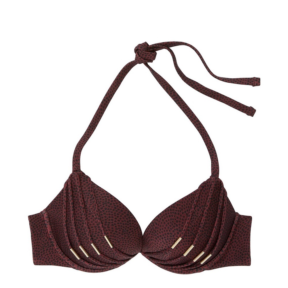 Victoria’s Secret Archives Burgundy Dot Banded Push-Up Bikini Top 34C